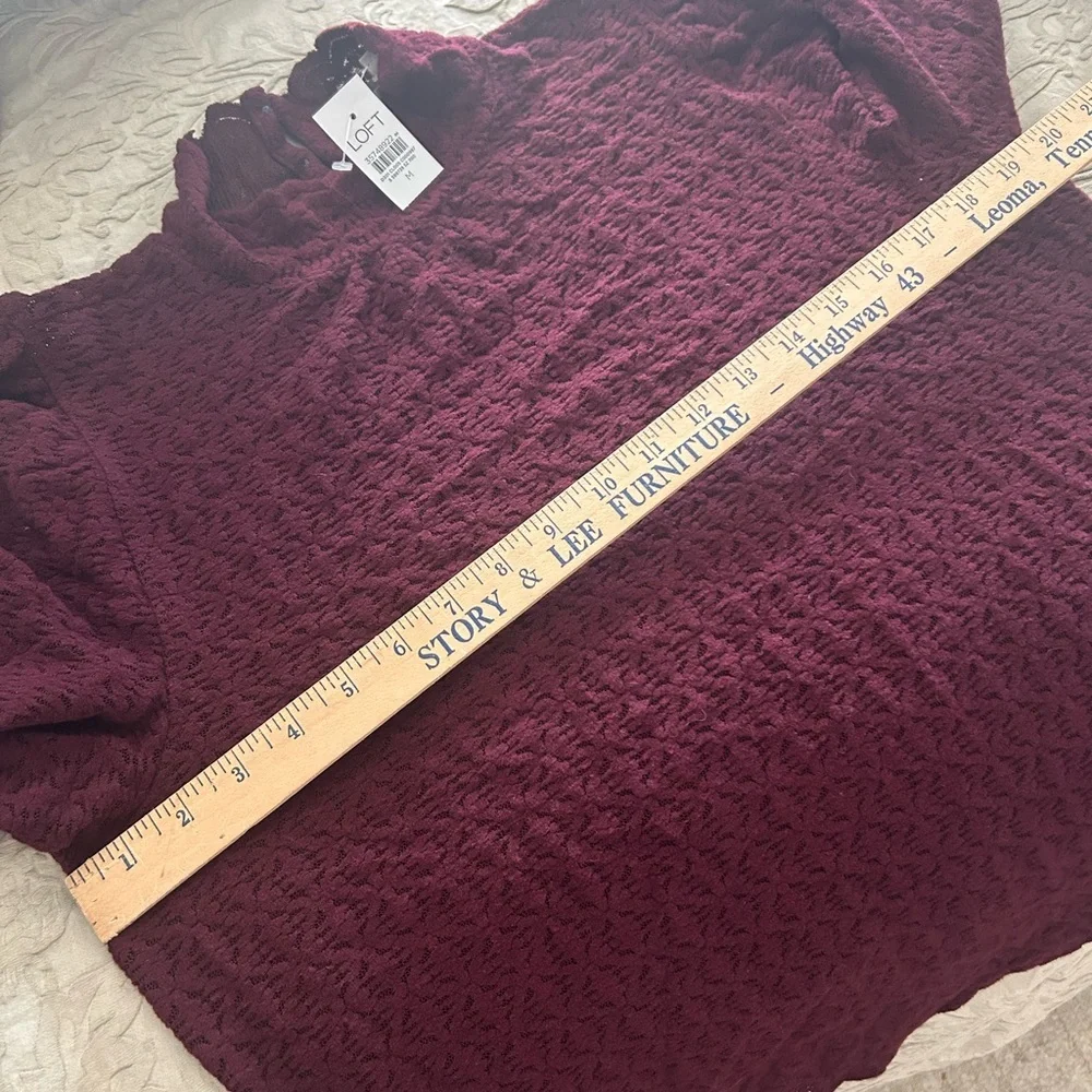 NWT Burgundy Eyelet Mock Neck Blouse Scallop Trim Long Sleeve Top